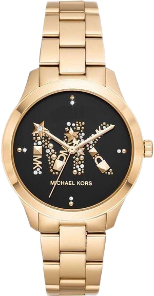 Buy Shop Michael Kors Runway Quartz Black Dial Gold Steel Strap Watch For Women - MK6682 USA Online