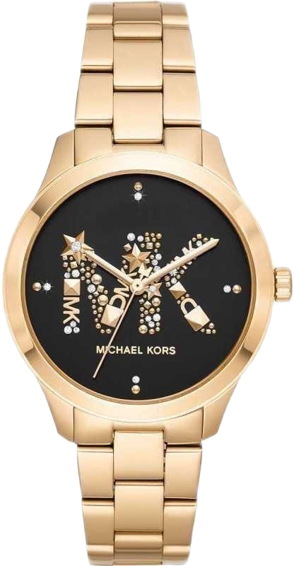 Buy Shop Michael Kors Runway Quartz Black Dial Gold Steel Strap Watch For Women - MK6682 USA Online
