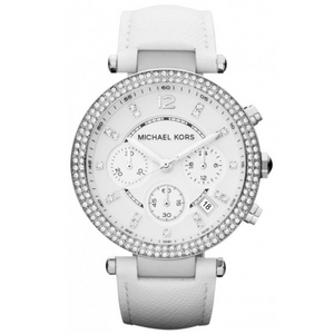 Buy Shop Michael Kors Parker White Dial White Leather Strap Watch for Women - MK2277 USA Online
