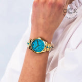 Buy Shop Michael Kors Petite Runway Mercer Blue Dial Gold Steel Strap Watch For Women - MK6673 USA Online