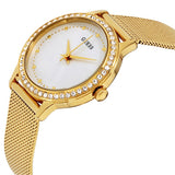 Guess Chelsea Crystals Mother of Pearl White Dial Gold Mesh Bracelet Watch For Women - W0647L7