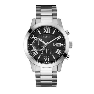 Buy Shop Guess Atlas Chronograph Black Dial Silver Steel Strap Watch For Men - W0668G3 USA Online