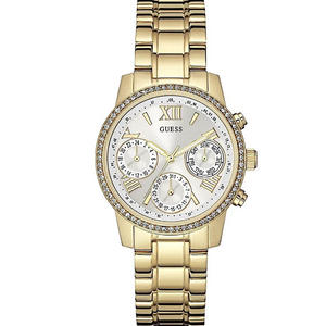 Buy Shop Guess Mini Sunrise Diamonds Silver Dial Gold Steel Strap Watch for Women - W0623L3 USA Online