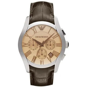 Buy Shop Emporio Armani Valente Chronograph Amber Dial Brown Leather Strap Watch For Men - AR1634 USA Online