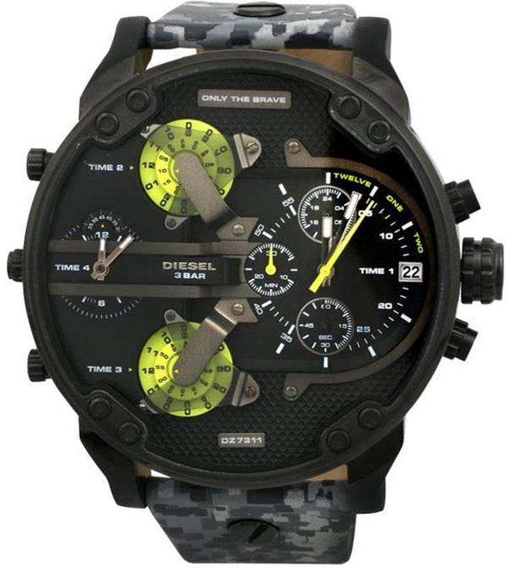 Buy Shop Diesel Big Daddy Chronograph Black Dial Black Leather Strap Watch For Men - DZ7311 USA Online