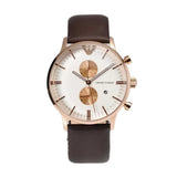 Buy Shop Emporio Armani Gianni Classic Chronograph White Dial Brown Leather Strap Watch For Men - AR0398 USA Online