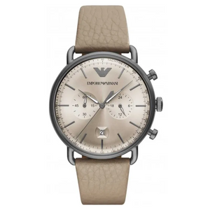 Buy Shop Emporio Armani Aviator Chronograph Quartz Grey Dial Beige Leather Strap Watch For Men - AR11107 USA Online