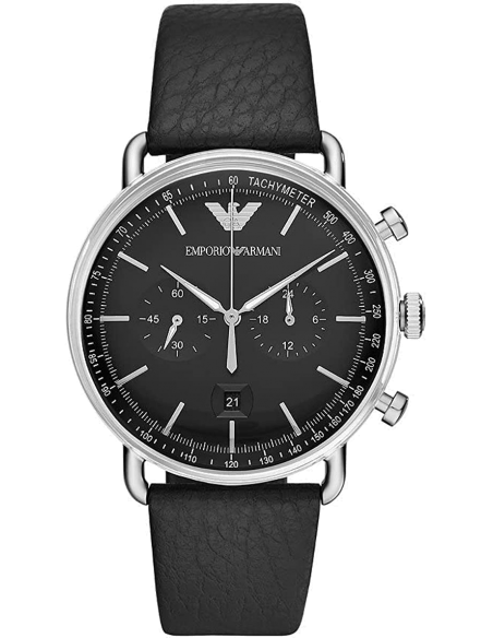 Buy Shop Emporio Armani Aviator Chronograph Black Dial Black Leather Strap Watch For Men - AR11143 USA Online