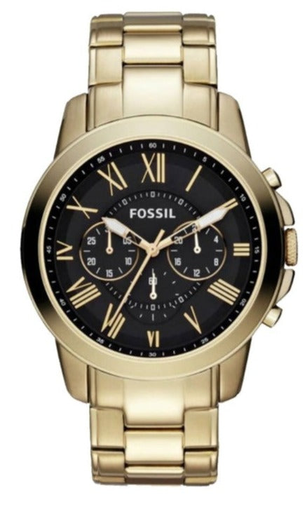 Buy Shop Fossil Grant Chronograph Black Dial Gold Steel Strap Watch for Men - FS4815 USA Online