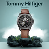 Buy Shop Tommy Hilfiger Bruce Automatic Black Dial Brown Leather Strap Watch for Men - 1791280 USA Online