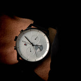 Buy Shop Tommy Hilfiger Lexor Silver Dial Black Leather Strap Watch For Men - 1791489 USA Online