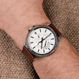 Buy Shop Tommy Hilfiger Multi Function Quartz White Dial Brown Leather Strap Watch for Men - 1791614 USA Online