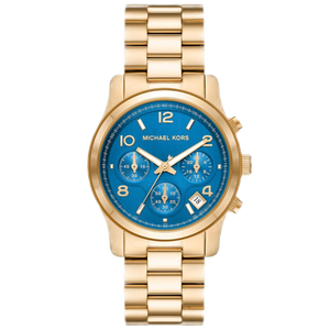 Buy Shop Michael Kors Runway Chronograph Blue Dial Gold Steel Strap Watch For Women - MK7353 USA Online