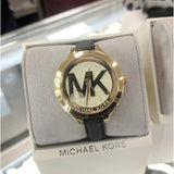 Buy Shop Michael Kors Slim Runway Quartz Gold Dial Black Leather Strap Watch For Women - MK2392 USA Online
