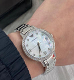 Buy Shop Emporio Armani Cleo Crystals Mother Of Pearl Dial Silver Steel Strap Watch For Women - AR11484 USA Online