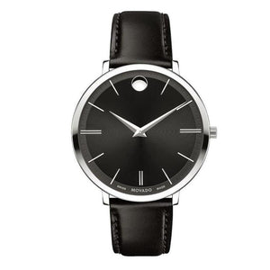 Buy Shop Movado Ultra Slim Black Dial Black Leather Strap Watch For Women - 0607090 USA Online