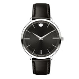 Movado Ultra Slim Black Dial Black Leather Strap Watch For Women - 0607090