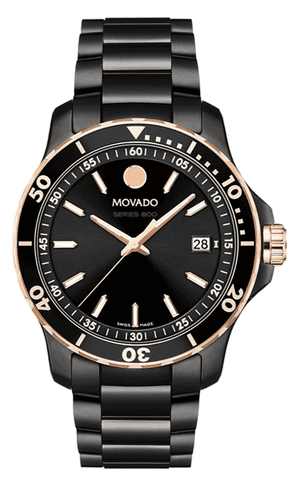 Movado 800 Series Black Dial Black Steel Strap Watch For Men - 2600162