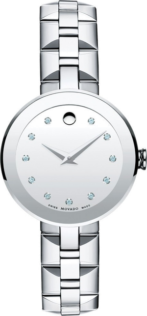 Buy Shop Movado Sapphire Diamonds Silver Dial Silver Steel Strap Watch For Women - 606814 USA Online