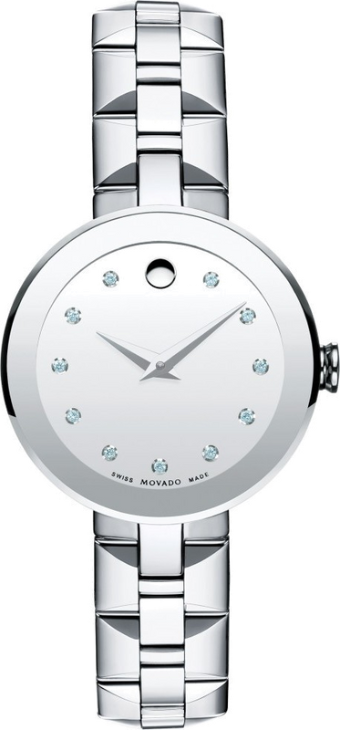 Buy Shop Movado Sapphire Diamonds Silver Dial Silver Steel Strap Watch For Women - 606814 USA Online