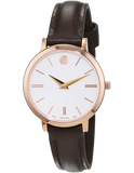 Movado Ultra Slim White Dial Brown Leather Strap Watch For Women - 0607096