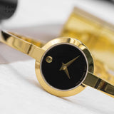 Buy Shop Movado Bela Black Dial Gold Steel Strap Watch For Women - 0606999 USA Online
