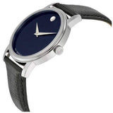 Movado Museum Blue Dial Black Leather Strap Watch For Women - 2100010