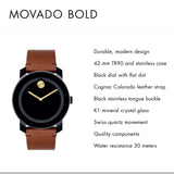 Buy Shop Movado Bold Black Dial Brown Leather Strap Watch For Men - 3600305 USA Online
