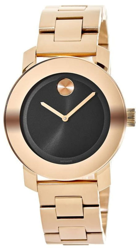 Buy Shop Movado Bold Black Dial Rose Gold Steel Strap Watch for Women - 3600463 USA Online