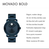 Buy Shop Movado Bold Blue Dial Blue Steel Strap Watch For Women - 3600388 USA Online
