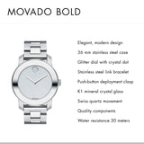 Buy Shop Movado Bold Crystal Dot Silver Dial Silver Steel Strap Watch For Women - 3600334 USA Online