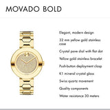 Buy Shop Movado Bold Crystal Gold Dial Gold Steel Strap Watch For Women - 3600492 USA Online