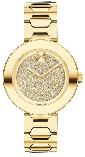Buy Shop Movado Bold Crystal Gold Dial Gold Steel Strap Watch For Women - 3600492 USA Online