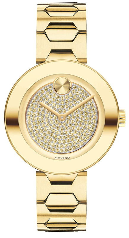 Buy Shop Movado Bold Crystal Gold Dial Gold Steel Strap Watch For Women - 3600492 USA Online