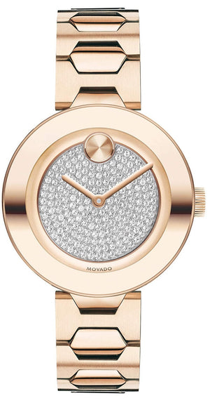 Buy Shop Movado Bold Crystal Pave Rose Gold Dial Rose Gold Steel Strap Watch For Women - 3600493 USA Online