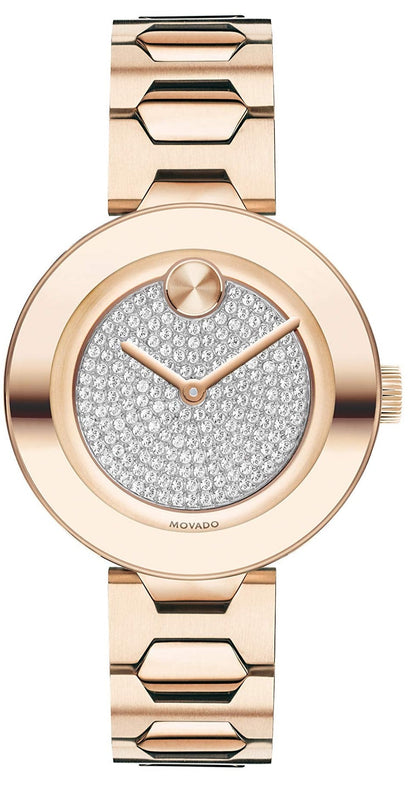 Buy Shop Movado Bold Crystal Pave Rose Gold Dial Rose Gold Steel Strap Watch For Women - 3600493 USA Online