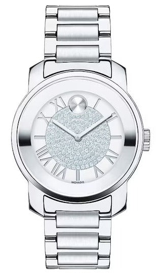 Buy Shop Movado Bold Crystal Pave Silver Dial Silver Steel Strap Watch for Women - 3600254 USA Online