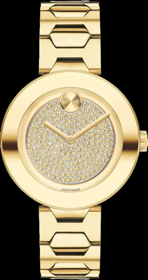 Buy Shop Movado Bold Crystal Gold Dial Gold Steel Strap Watch For Women - 3600492 USA Online