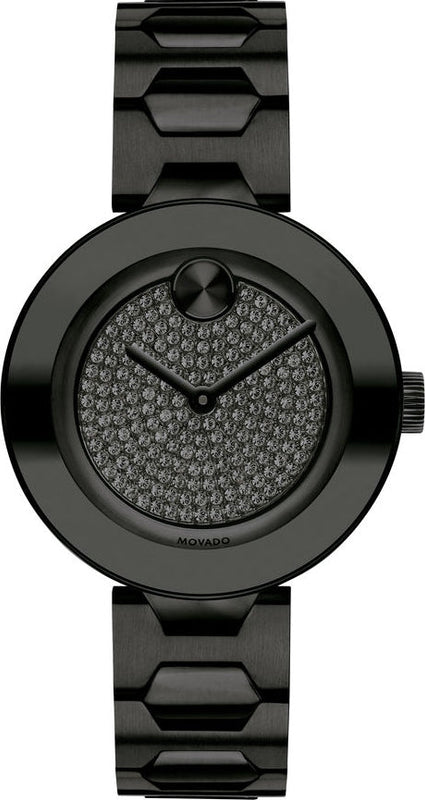 Buy Shop Movado Bold Crystals Black Dial Black Steel Strap Watch for Women - 3600576 USA Online