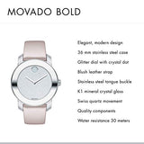 Buy Shop Movado Bold Glitter Silver Dial Pink Leather Strap Watch For Women - 3600522 USA Online