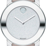 Buy Shop Movado Bold Glitter Silver Dial Pink Leather Strap Watch For Women - 3600522 USA Online