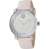 Buy Shop Movado Bold Glitter Silver Dial Pink Leather Strap Watch For Women - 3600522 USA Online