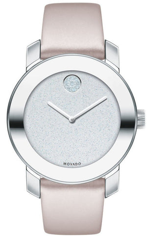 Buy Shop Movado Bold Glitter Silver Dial Pink Leather Strap Watch For Women - 3600522 USA Online