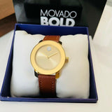 Buy Shop Movado Bold Gold Dial Brown Leather Strap Watch for Women - 3600437 USA Online