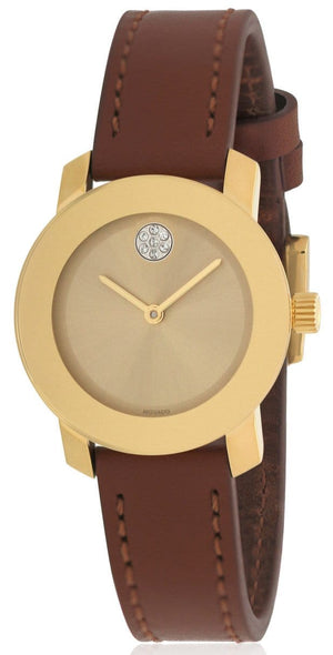 Buy Shop Movado Bold Gold Dial Brown Leather Strap Watch for Women - 3600437 USA Online
