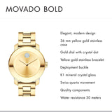 Buy Shop Movado Bold Gold Dial Yellow Gold Steel Strap Watch for Women - 3600104 USA Online
