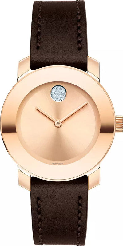 Buy Shop Movado Bold Rose Gold Dial Brown Leather Strap Watch For Women - 3600438 USA Online