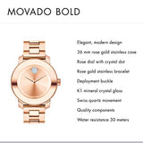 Buy Shop Movado Bold Rose Gold Dial Rose Gold Steel Strap Watch for Women - 3600086 USA Online