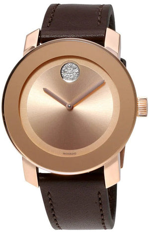 Buy Shop Movado Bold Rose Gold Dial Brown Leather Strap Watch for Men - 3600395 USA Online