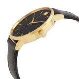 Movado Ultra Slim Black Dial Black Leather Strap Watch For Women -  0607095